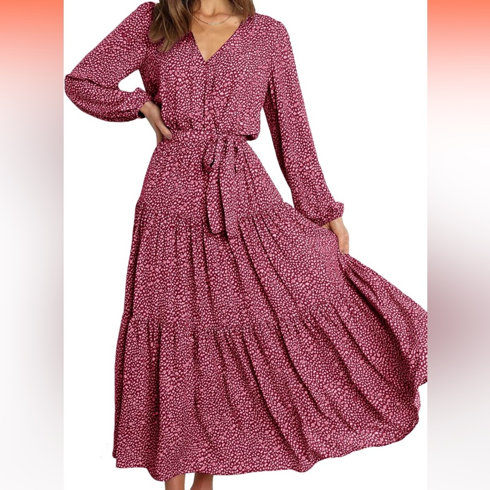 Long Sleeve Wrap V Neck Dress
